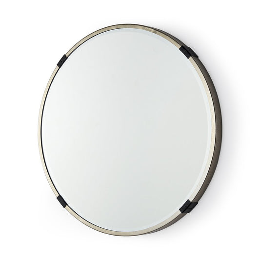 24" Gold And Black Metal Round Framed Accent Mirror