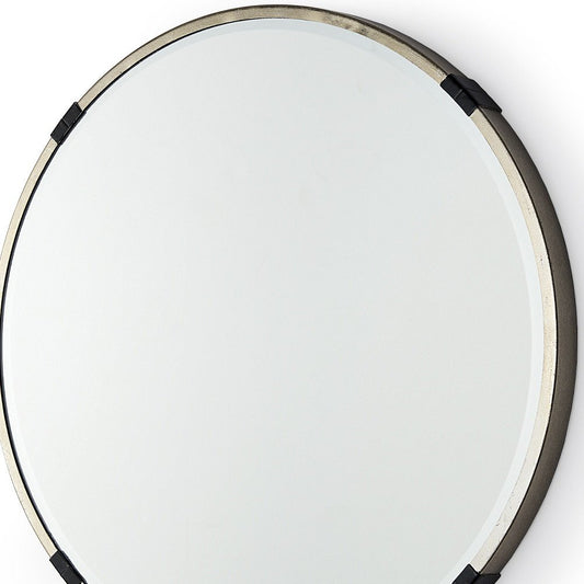 24" Gold And Black Metal Round Framed Accent Mirror