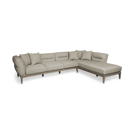 Beige Fabric L Shaped Sofa and Chaise Sectional With Toss Pillows