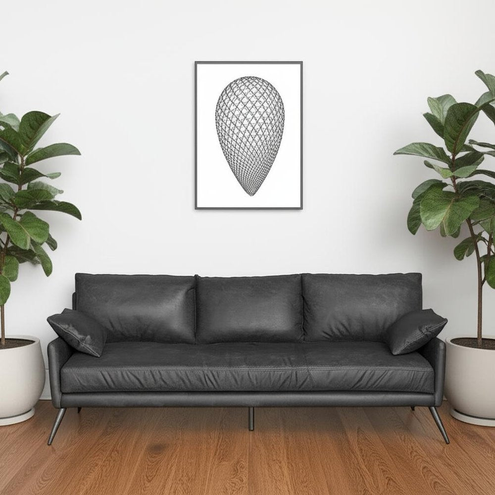 82" Black Leather Sofa With Toss Pillows