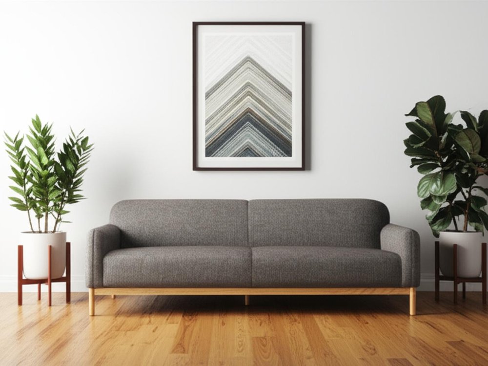 90" Gray Fabric Sofa With Brown Legs