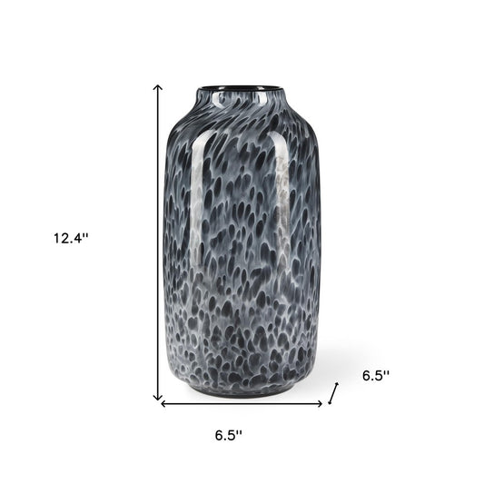 12" Black Mottled Cylinder Glass Table Vase