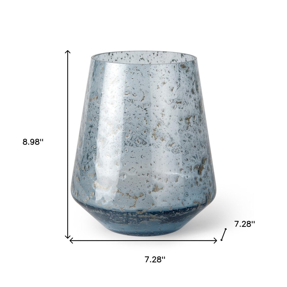 9" Blue Round Seeded Glass Table Vase