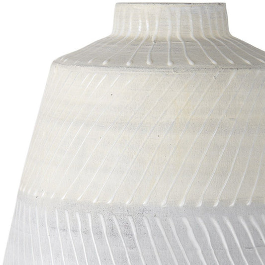 17" Cream And Gray Geometric Ceramic Table Vase