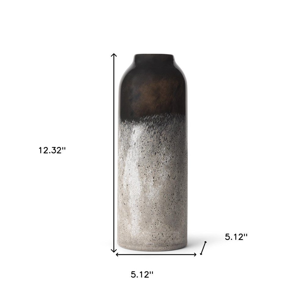 12" Black And Gray Glass Cylinder Table Vase