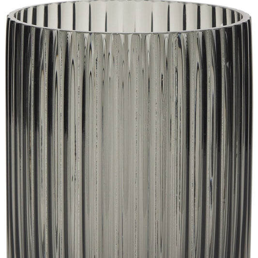 8" Black Cylinder Ribbed Glass Table Vase