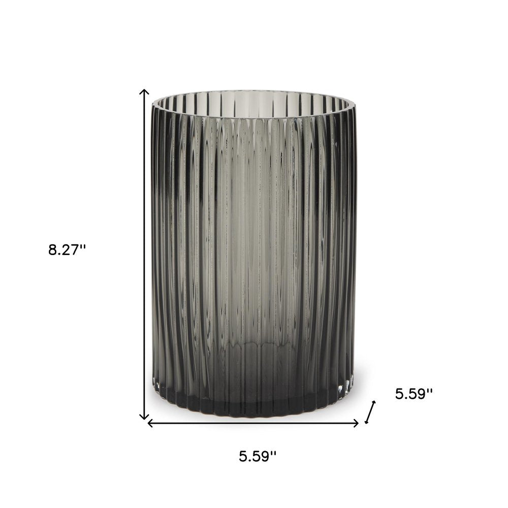 8" Black Cylinder Ribbed Glass Table Vase