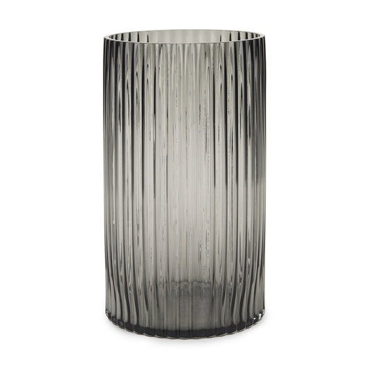 11" Black Cylinder Ribbed Glass Table Vase