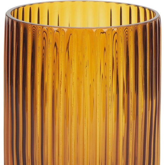 8" Amber Cylinder Ribbed Glass Table Vase