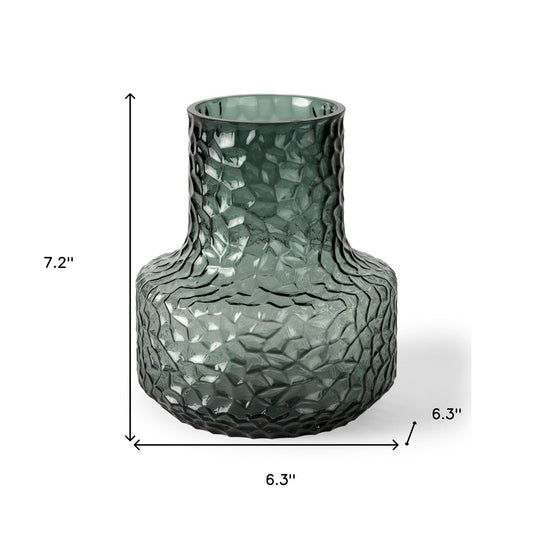 7" Green Faceted Glass Table Vase