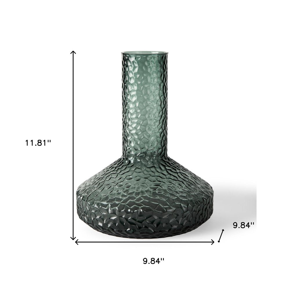 12" Green Faceted Glass Table Vase