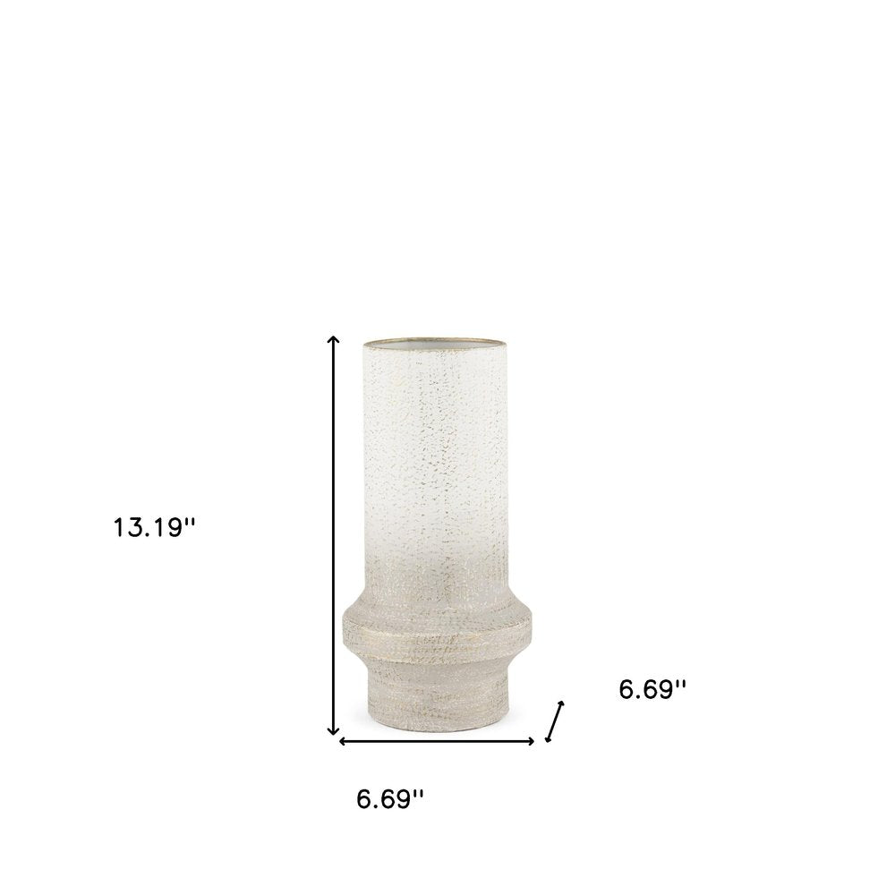 13" Off White And Gold Metal Cylinder Table Vase