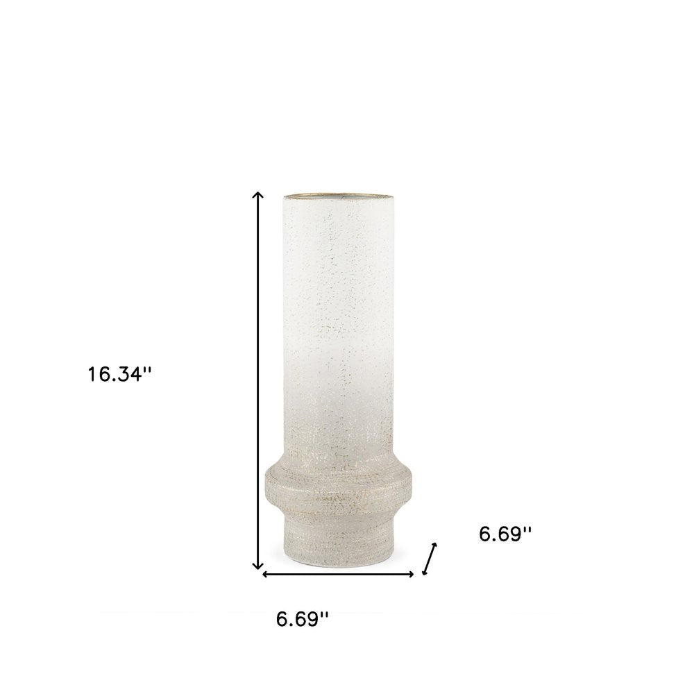 16" Off White And Gold Metal Cylinder Table Vase