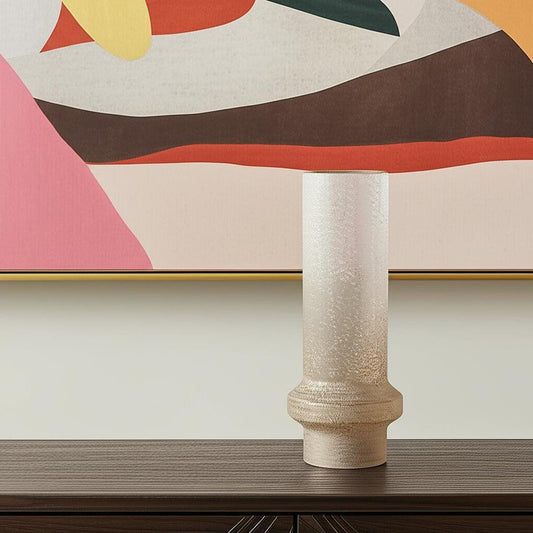 16" Off White And Gold Metal Cylinder Table Vase