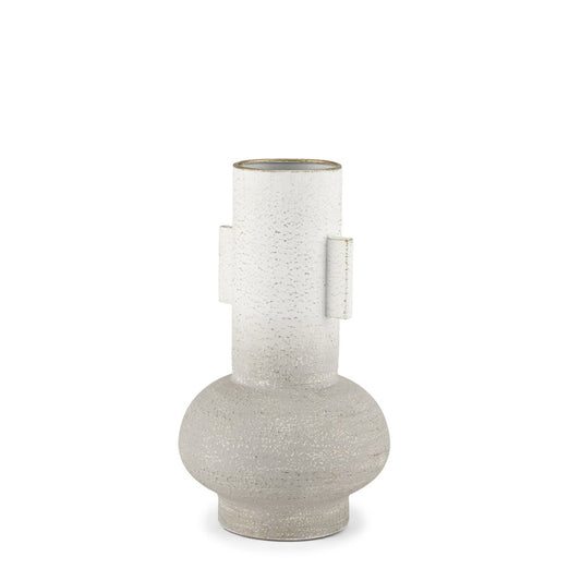 13" Off White And Gold Metal Table Vase