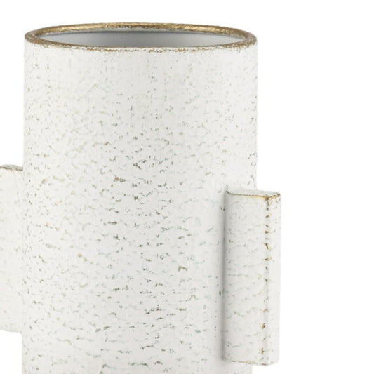 13" Off White And Gold Metal Table Vase