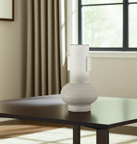 13" Off White And Gold Metal Table Vase