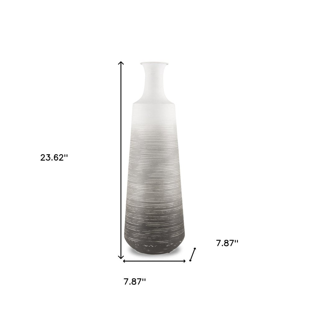 24" Gray And White Ombre Metal Table Vase