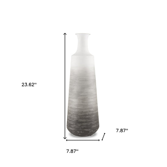 24" Gray And White Ombre Metal Table Vase