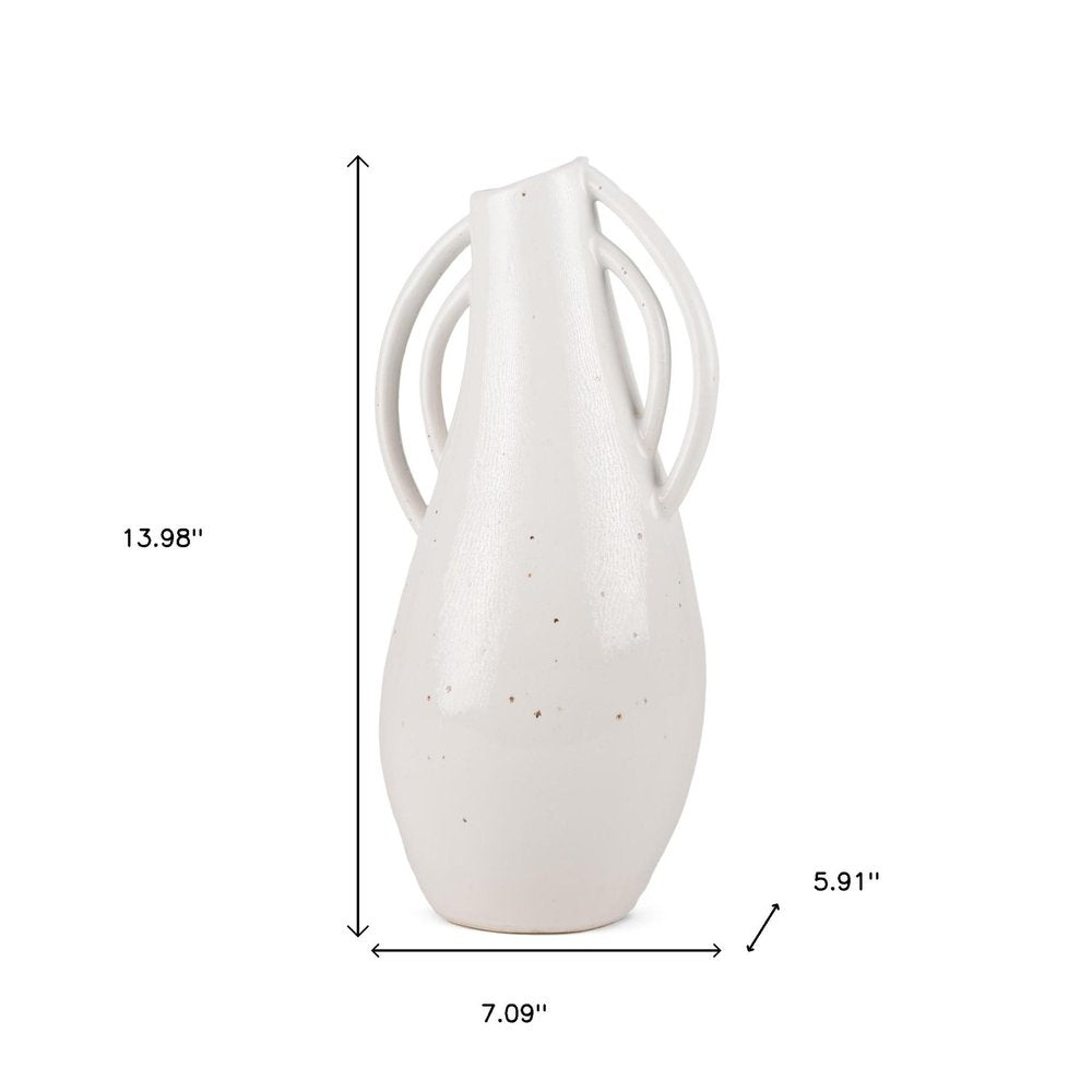 14" Off White Speckle Ceramic Amphora Table Vase