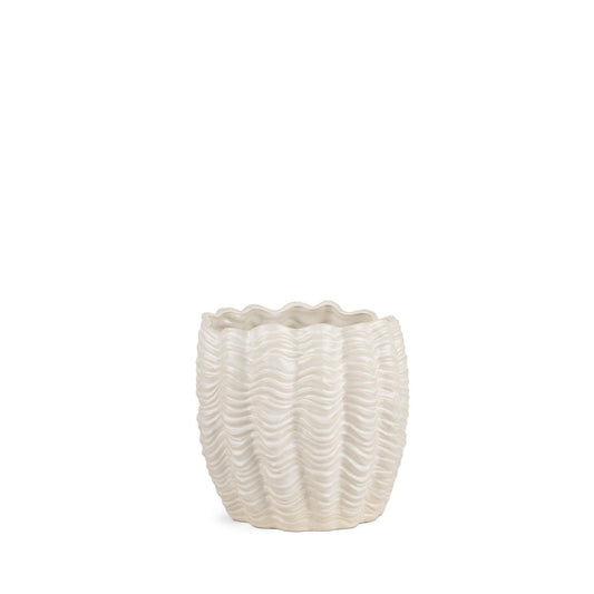 11" Cream Ceramic Sculptural Waves Table Vase