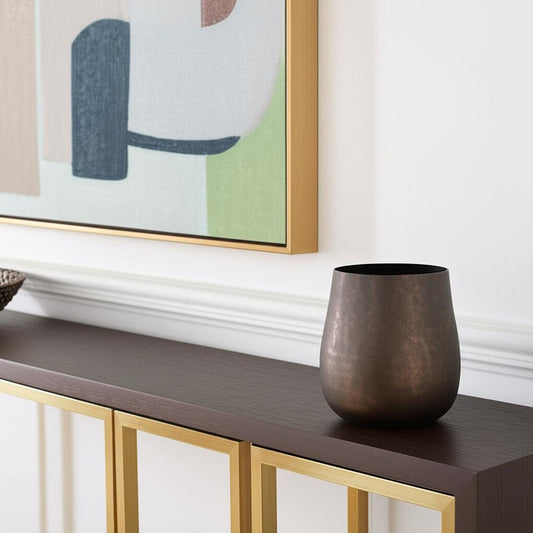 9" Antiqued Gold Aluminum Cylinder Table Vase