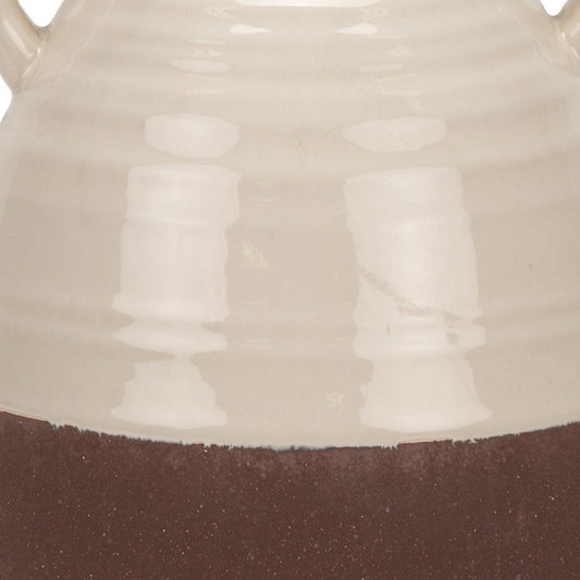 11" Brown And Cream Ceramic Amphora Table Vase