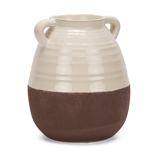 14" Brown And Cream Ceramic Amphora Table Vase