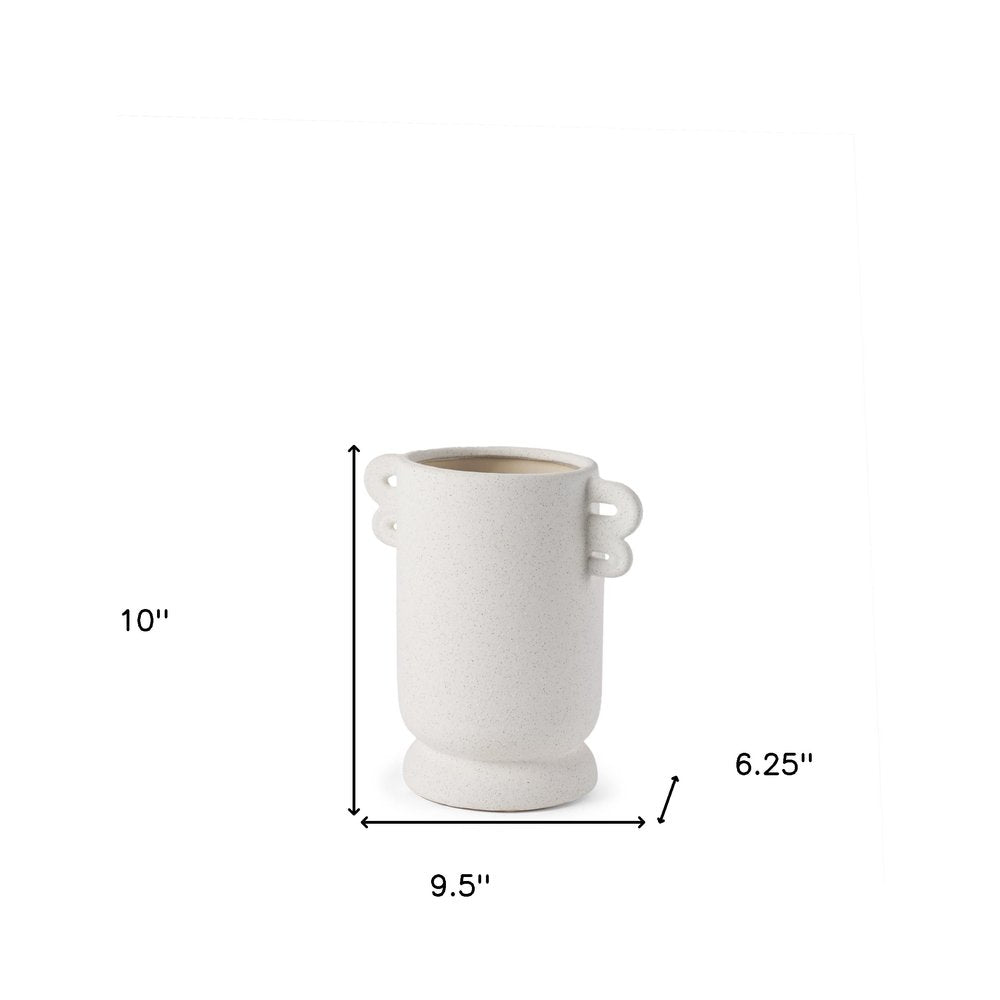 10" Off White Ceramic Cylinder Table Vase With Handles