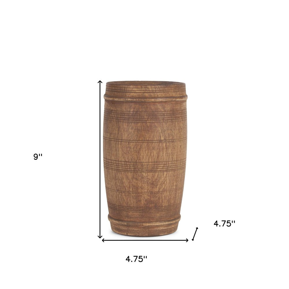 9" Brown Cylinder Solid Wood Table Vase