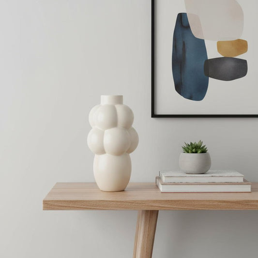 14" Cream Ceramic Bulbous Table Vase