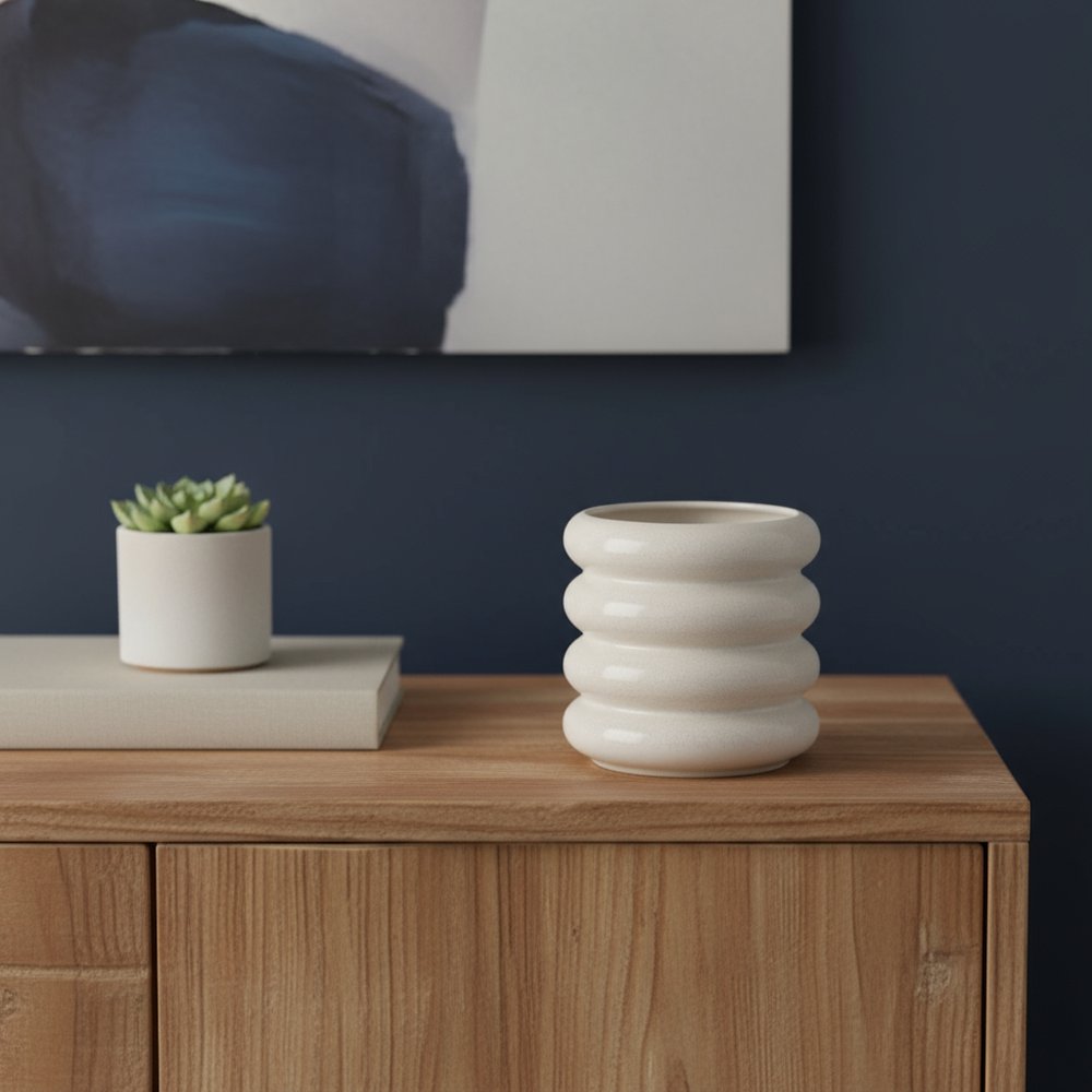 7" Cream Ceramic Cylinder Table Vase