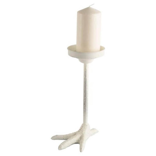 12" White Cast Iron Tabletop Pillar Candle Holder