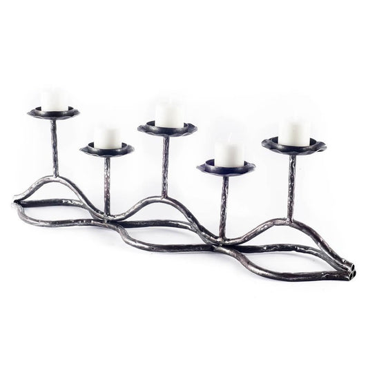 7" Black Distressed Geometric Metal Tabletop Tealight Candle Holder