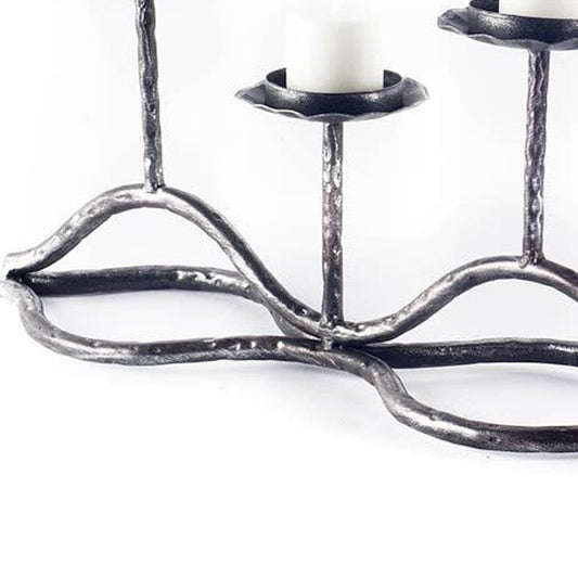 7" Black Distressed Geometric Metal Tabletop Tealight Candle Holder