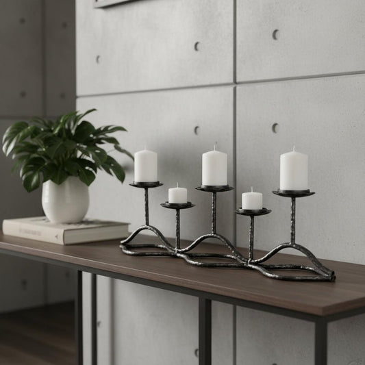 7" Black Distressed Geometric Metal Tabletop Tealight Candle Holder