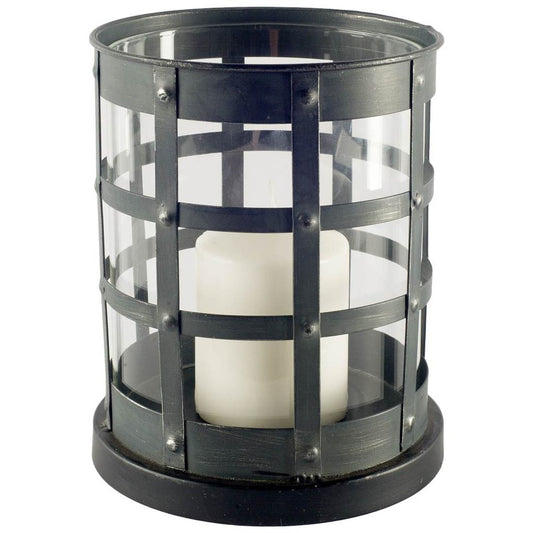 8" Black Distressed Lattice Metal And Glass Tabletop Hurricane Candle Holder