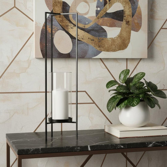 30" Gray Abstract Metal Tabletop Hurricane Candle Holder