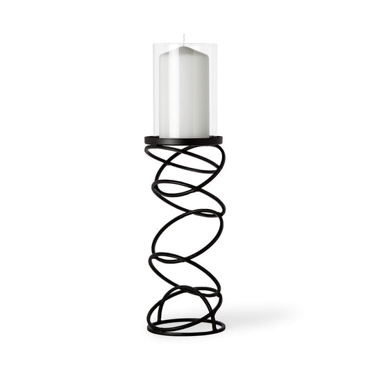 17" Black Geometric Glass And Metal Tabletop Pillar Candle Holder