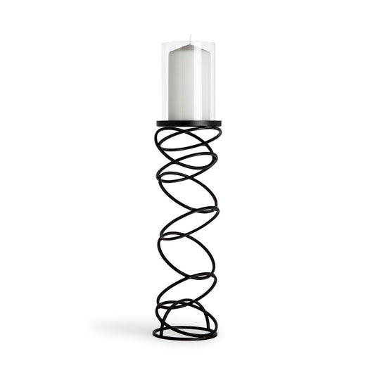 21" Black Geometric Glass And Metal Tabletop Pillar Candle Holder