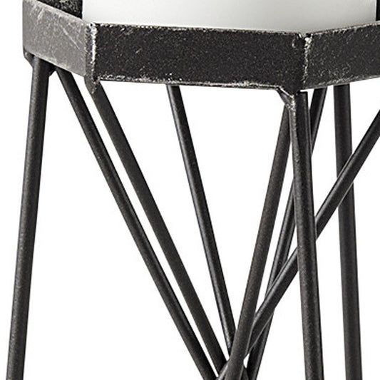 8" Black Distressed Geometric Metal Tabletop Dish Candle Holder