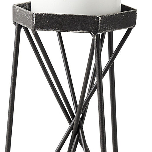 8" Black Distressed Geometric Metal Tabletop Dish Candle Holder