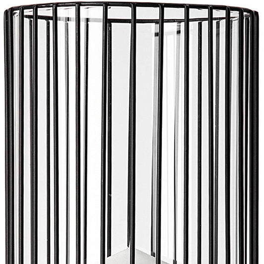 17" Black Abstract Metal And Glass Tabletop Hurricane Candle Holder