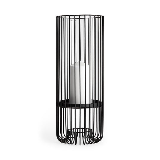 17" Black Abstract Metal And Glass Tabletop Hurricane Candle Holder