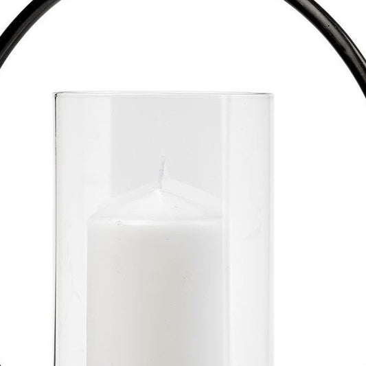 16" Black Geometric Metal Tabletop Hurricane Candle Holder
