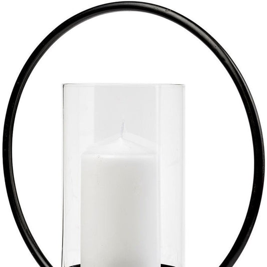 16" Black Geometric Metal Tabletop Hurricane Candle Holder