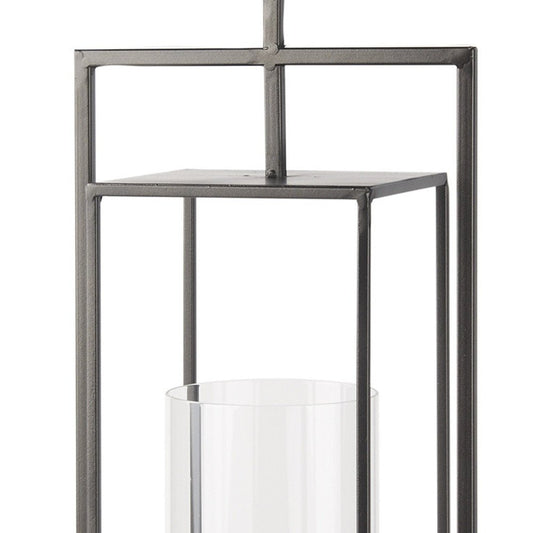 24" Black Geometric Metal Tabletop Lantern Candle Holder