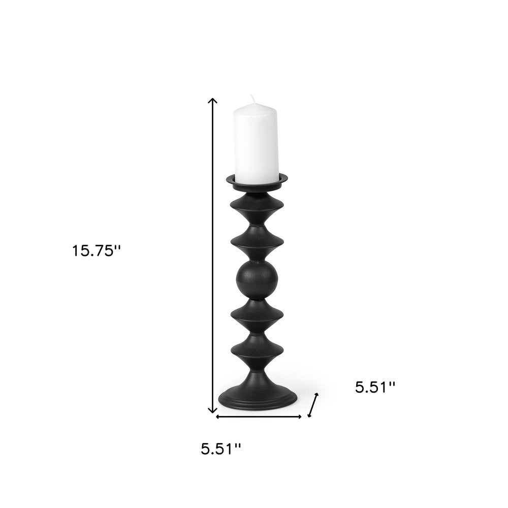 16" Black Metal Tabletop Pillar Candle Holder