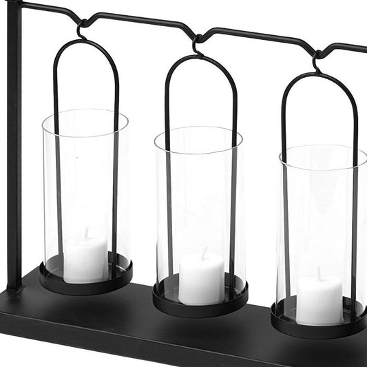 13" Black Geometric Metal And Glass Tabletop Votive Candle Holder