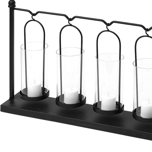 13" Black Geometric Metal And Glass Tabletop Votive Candle Holder